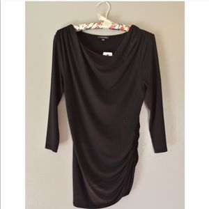 Saks 5th Ave NWT Black Rouched Long Sleeve Tee